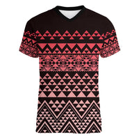 Maori Niho Taniwha Te Wheiao Women V-Neck T-Shirt Terracotta - Polynesian Pride