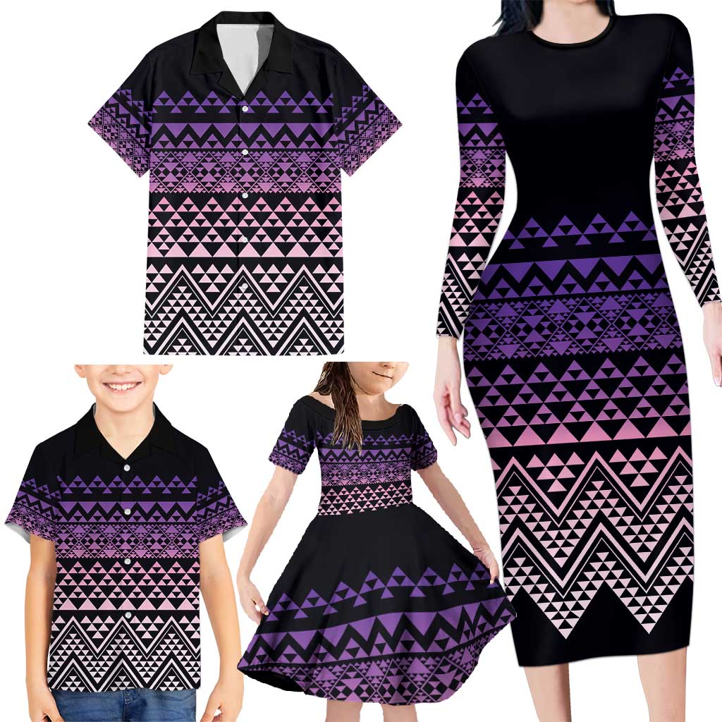 Maori Niho Taniwha Te Wheiao Family Matching Long Sleeve Bodycon Dress and Hawaiian Shirt Waiporoporo LT7 - Polynesian Pride