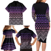 Maori Niho Taniwha Te Wheiao Family Matching Long Sleeve Bodycon Dress and Hawaiian Shirt Waiporoporo LT7 - Polynesian Pride