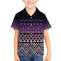 Maori Niho Taniwha Te Wheiao Family Matching Long Sleeve Bodycon Dress and Hawaiian Shirt Waiporoporo LT7 Son's Shirt Purple - Polynesian Pride
