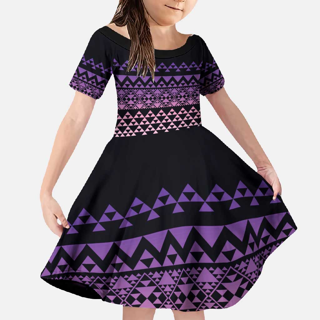 Maori Niho Taniwha Te Wheiao Family Matching Mermaid Dress and Hawaiian Shirt Waiporoporo LT7 Daughter's Dress Purple - Polynesian Pride