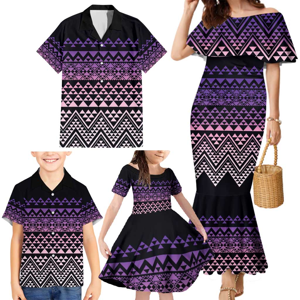 Maori Niho Taniwha Te Wheiao Family Matching Mermaid Dress and Hawaiian Shirt Waiporoporo - Polynesian Pride