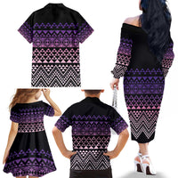 Maori Niho Taniwha Te Wheiao Family Matching Off The Shoulder Long Sleeve Dress and Hawaiian Shirt Waiporoporo - Polynesian Pride