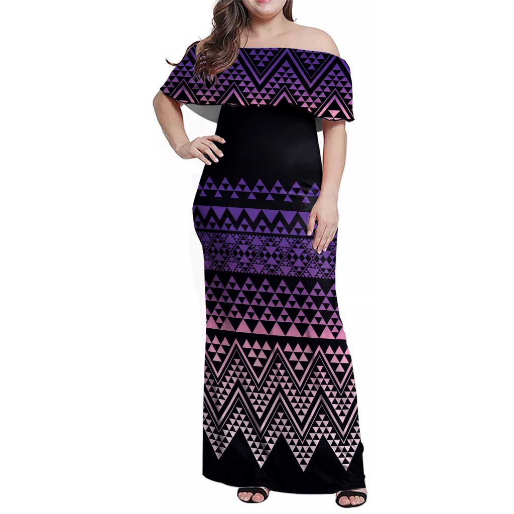 Maori Niho Taniwha Te Wheiao Family Matching Off Shoulder Maxi Dress and Hawaiian Shirt Waiporoporo - Polynesian Pride