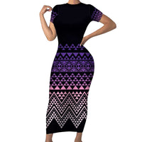 Maori Niho Taniwha Te Wheiao Family Matching Short Sleeve Bodycon Dress and Hawaiian Shirt Waiporoporo LT7 Mom's Dress Purple - Polynesian Pride