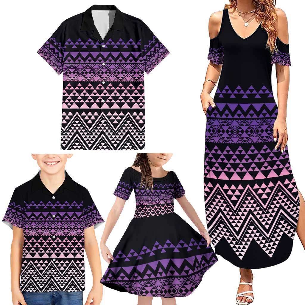 Maori Niho Taniwha Te Wheiao Family Matching Summer Maxi Dress and Hawaiian Shirt Waiporoporo - Polynesian Pride
