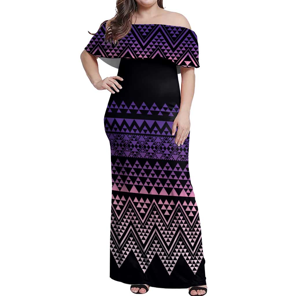 Maori Niho Taniwha Te Wheiao Off Shoulder Maxi Dress Waiporoporo - Polynesian Pride