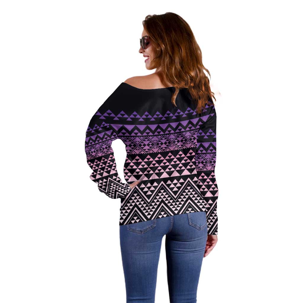 Maori Niho Taniwha Te Wheiao Off Shoulder Sweater Waiporoporo - Polynesian Pride