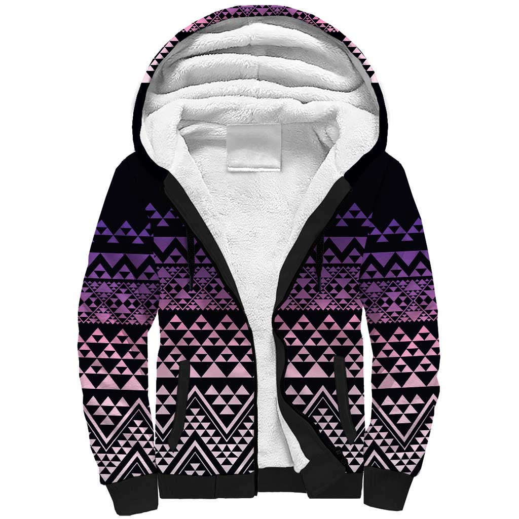 Maori Niho Taniwha Te Wheiao Sherpa Hoodie Waiporoporo - Polynesian Pride