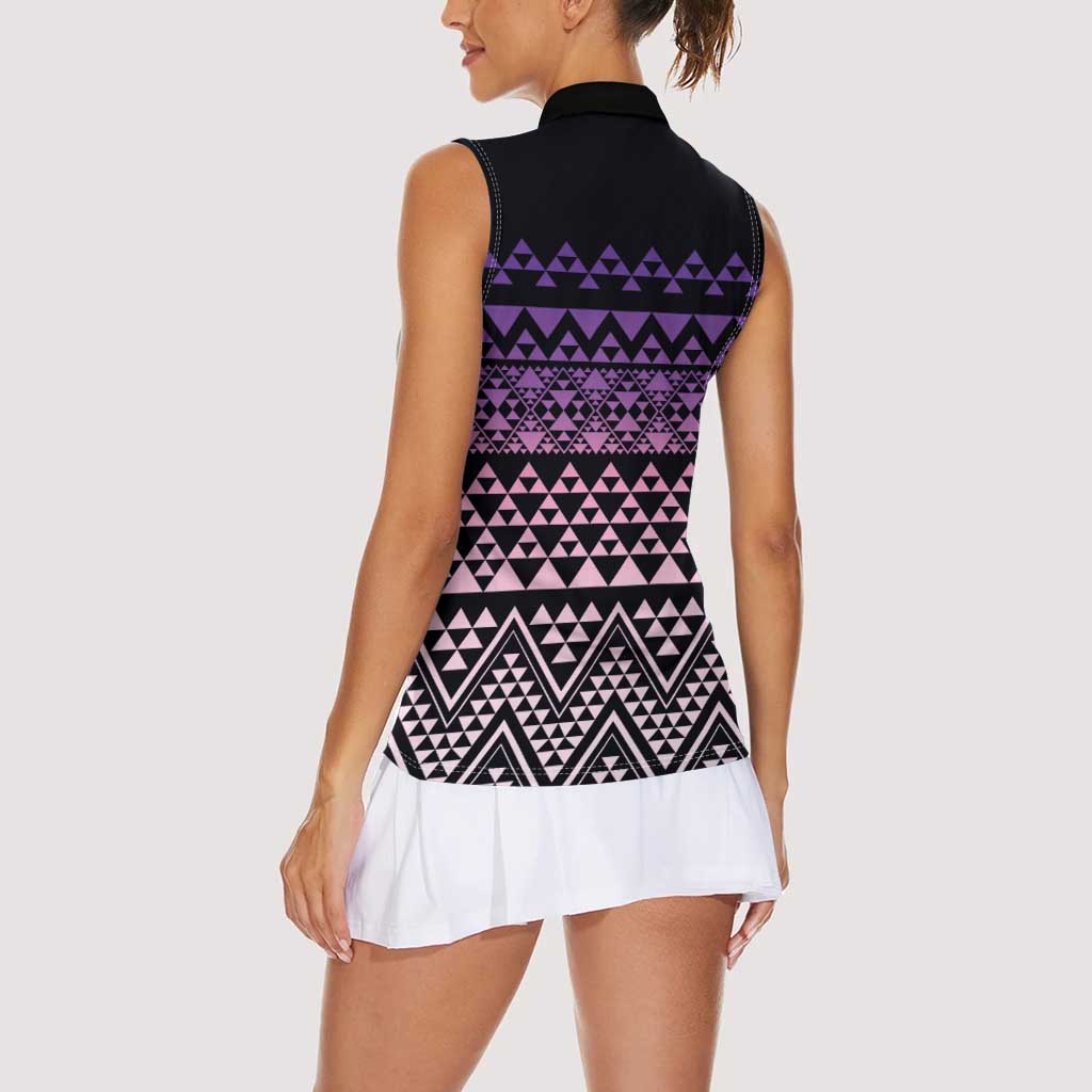 Maori Niho Taniwha Te Wheiao Women Sleeveless Polo Shirt Waiporoporo - Polynesian Pride