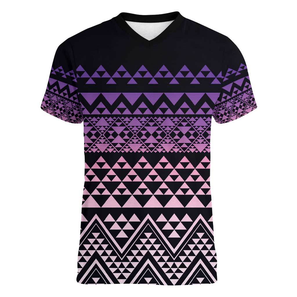 Maori Niho Taniwha Te Wheiao Women V-Neck T-Shirt Waiporoporo - Polynesian Pride