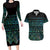 Maori Niho Taniwha Te Wheiao Couples Matching Long Sleeve Bodycon Dress and Hawaiian Shirt Paua Shell - Polynesian Pride
