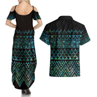 Maori Niho Taniwha Te Wheiao Couples Matching Summer Maxi Dress and Hawaiian Shirt Paua Shell - Polynesian Pride