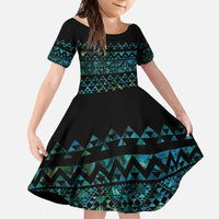 Maori Niho Taniwha Te Wheiao Family Matching Long Sleeve Bodycon Dress and Hawaiian Shirt Paua Shell LT7 Daughter's Dress Colorful - Polynesian Pride