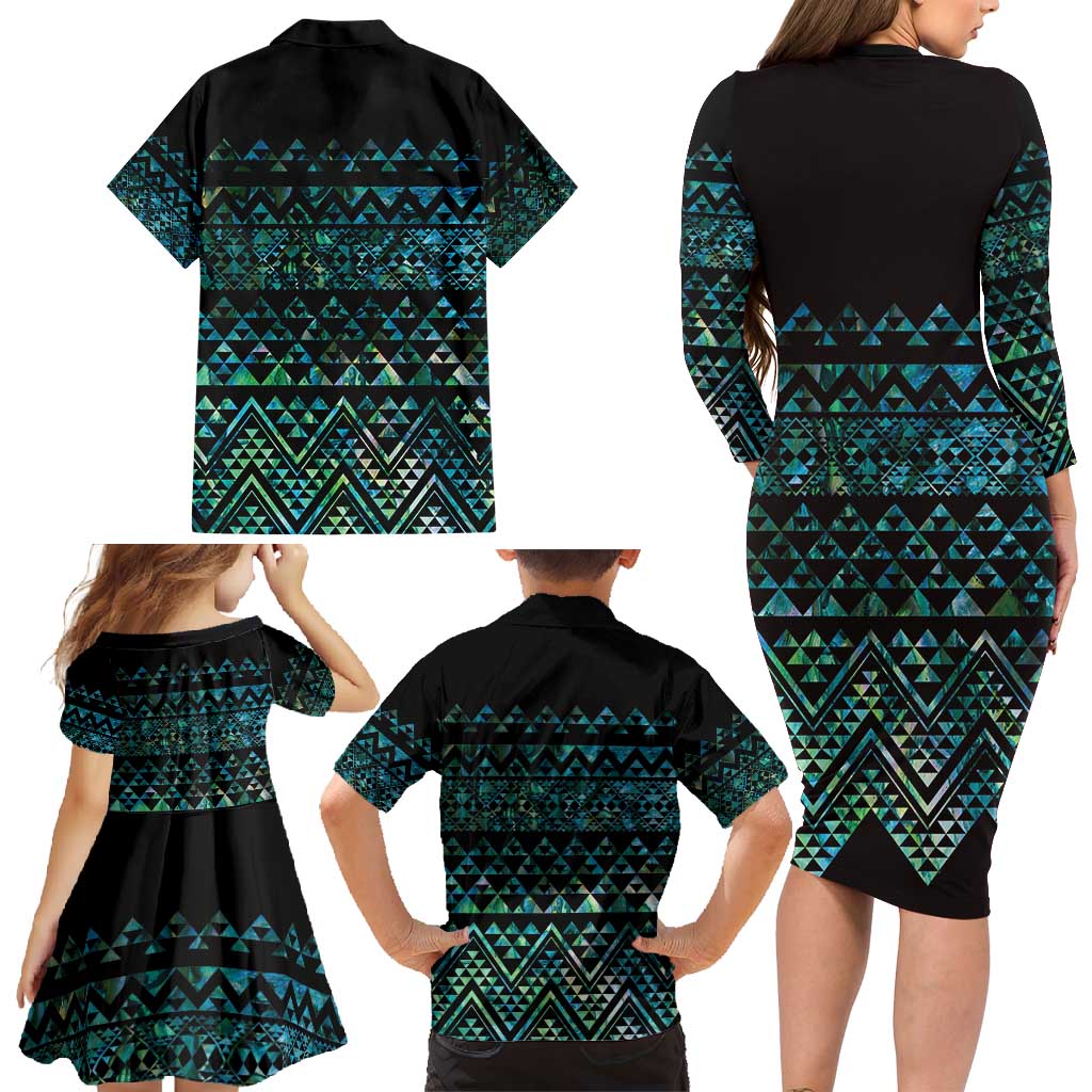 Maori Niho Taniwha Te Wheiao Family Matching Long Sleeve Bodycon Dress and Hawaiian Shirt Paua Shell LT7 - Polynesian Pride