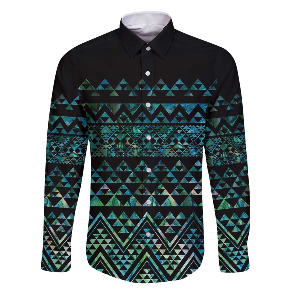 Maori Niho Taniwha Te Wheiao Family Matching Long Sleeve Bodycon Dress and Hawaiian Shirt Paua Shell LT7 Dad's Shirt - Long Sleeve Colorful - Polynesian Pride