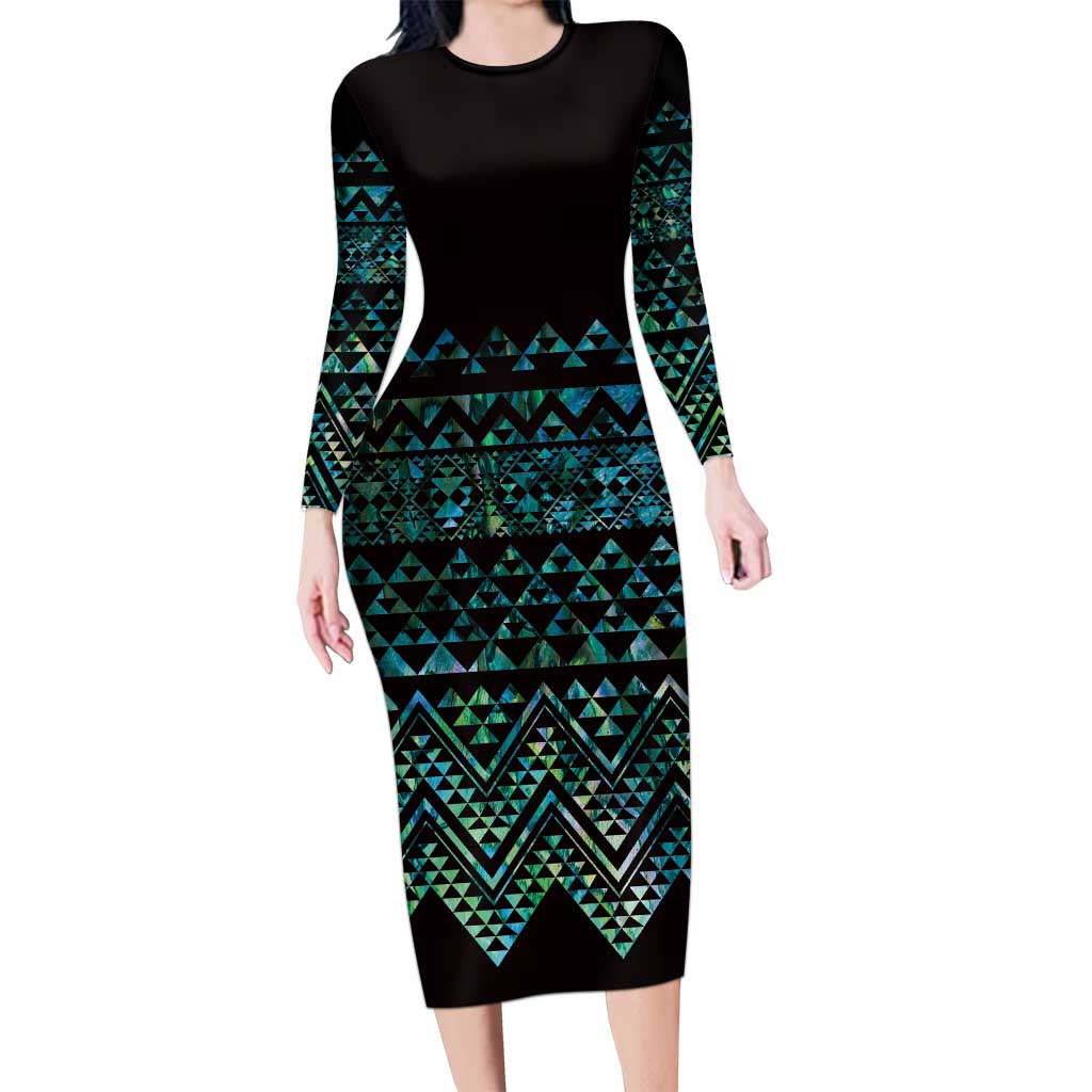Maori Niho Taniwha Te Wheiao Family Matching Long Sleeve Bodycon Dress and Hawaiian Shirt Paua Shell LT7 Mom's Dress Colorful - Polynesian Pride