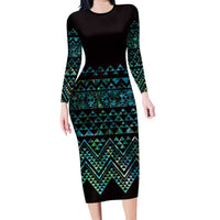 Maori Niho Taniwha Te Wheiao Family Matching Long Sleeve Bodycon Dress and Hawaiian Shirt Paua Shell LT7 Mom's Dress Colorful - Polynesian Pride