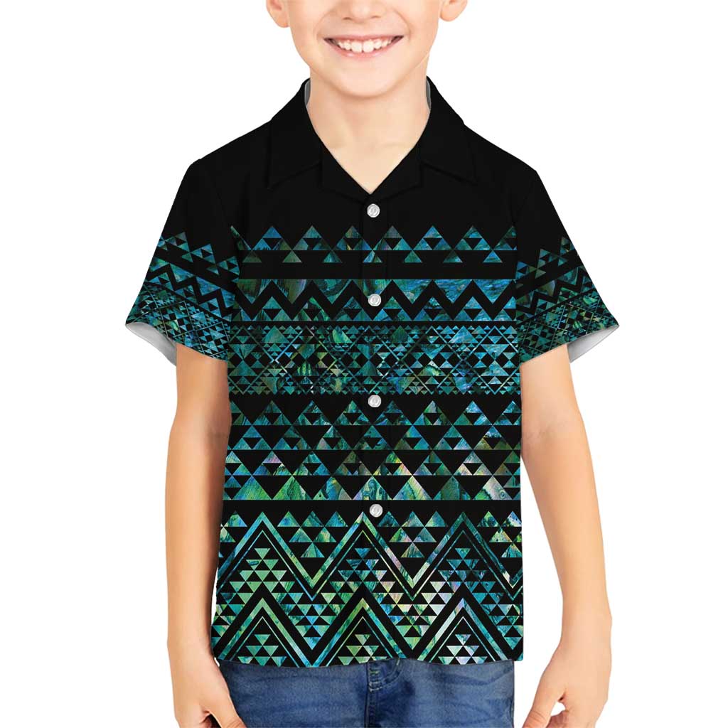 Maori Niho Taniwha Te Wheiao Family Matching Long Sleeve Bodycon Dress and Hawaiian Shirt Paua Shell LT7 Son's Shirt Colorful - Polynesian Pride