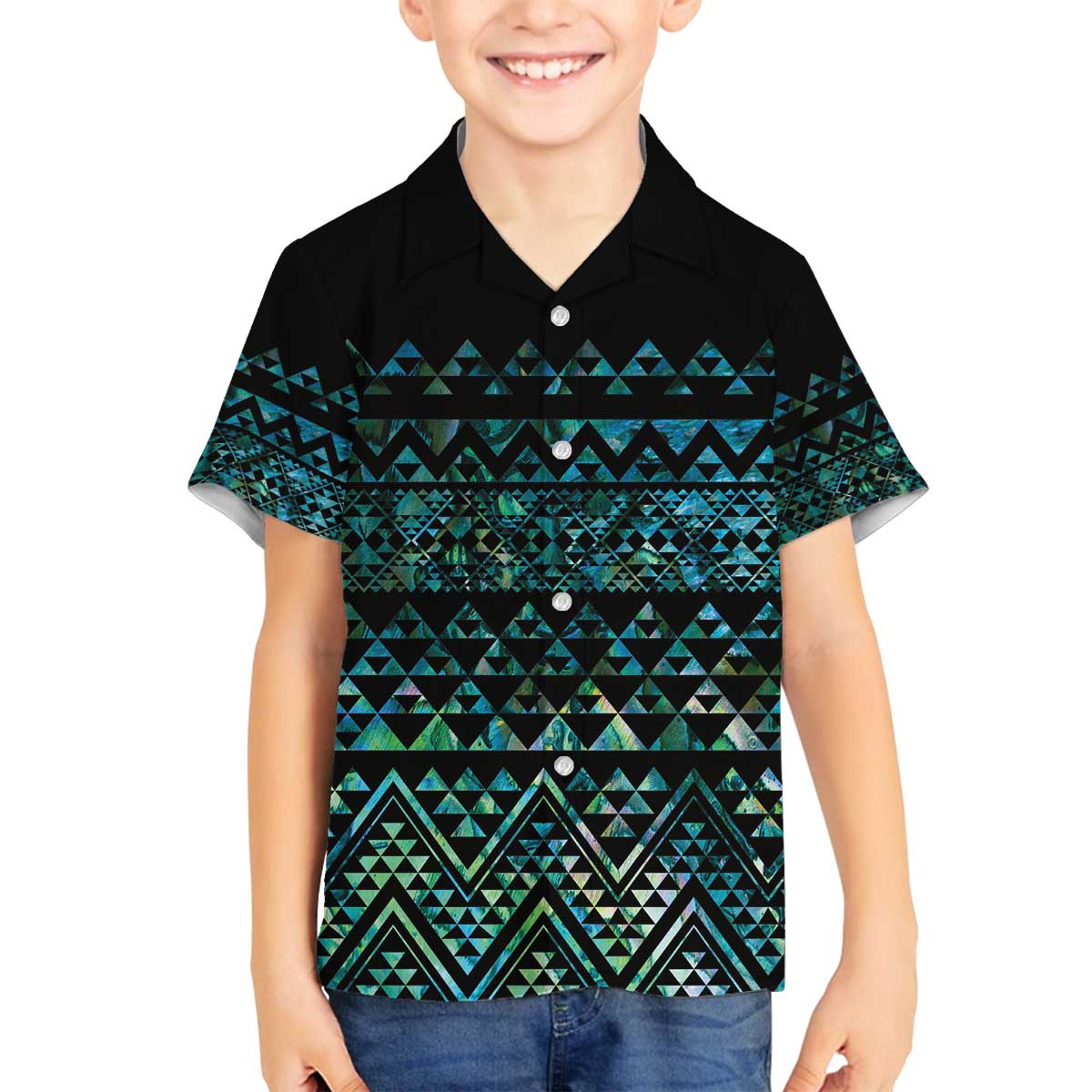 Maori Niho Taniwha Te Wheiao Family Matching Off The Shoulder Long Sleeve Dress and Hawaiian Shirt Paua Shell - Polynesian Pride