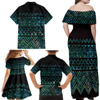 Maori Niho Taniwha Te Wheiao Family Matching Off Shoulder Maxi Dress and Hawaiian Shirt Paua Shell - Polynesian Pride