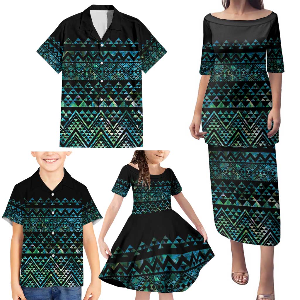 Maori Niho Taniwha Te Wheiao Family Matching Puletasi and Hawaiian Shirt Paua Shell - Polynesian Pride