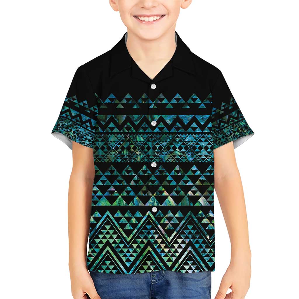 Maori Niho Taniwha Te Wheiao Family Matching Short Sleeve Bodycon Dress and Hawaiian Shirt Paua Shell LT7 Son's Shirt Colorful - Polynesian Pride