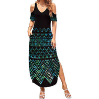 Maori Niho Taniwha Te Wheiao Family Matching Summer Maxi Dress and Hawaiian Shirt Paua Shell - Polynesian Pride