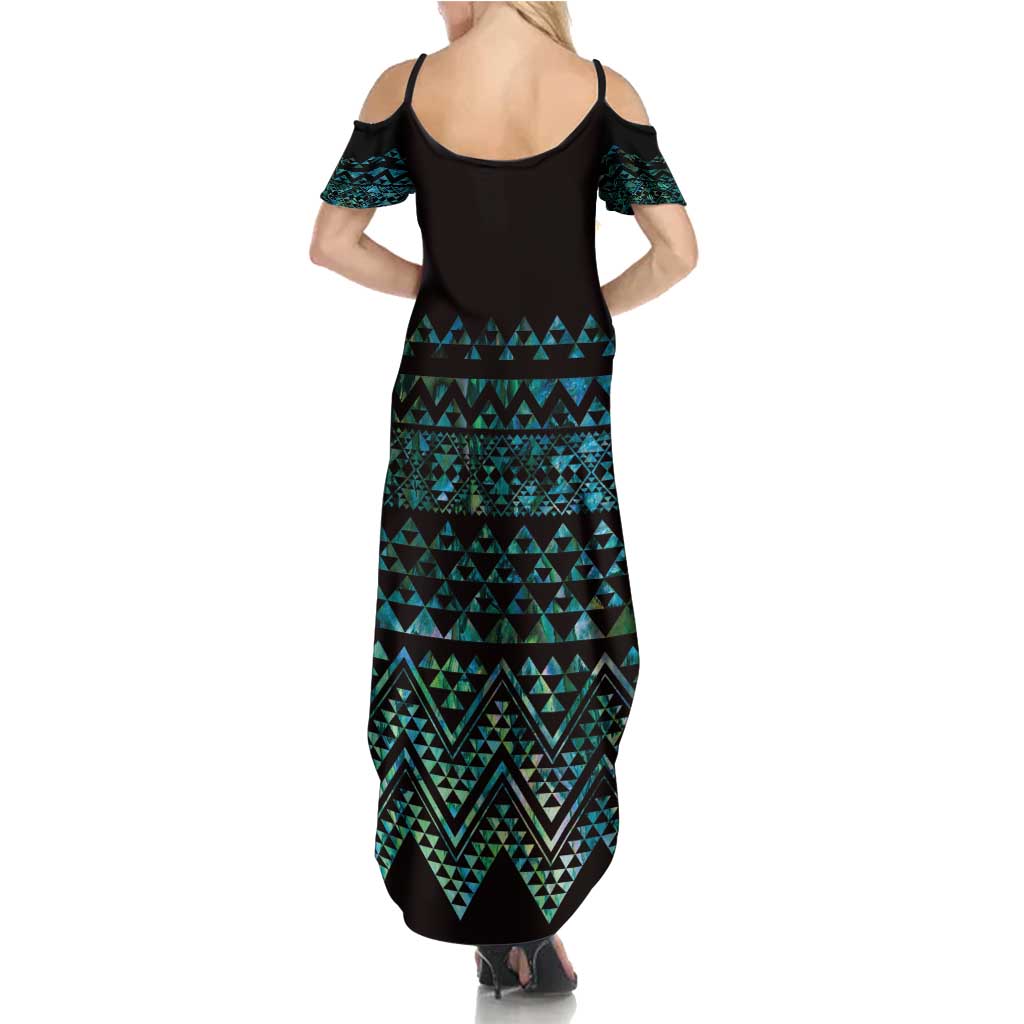 Maori Niho Taniwha Te Wheiao Family Matching Summer Maxi Dress and Hawaiian Shirt Paua Shell - Polynesian Pride