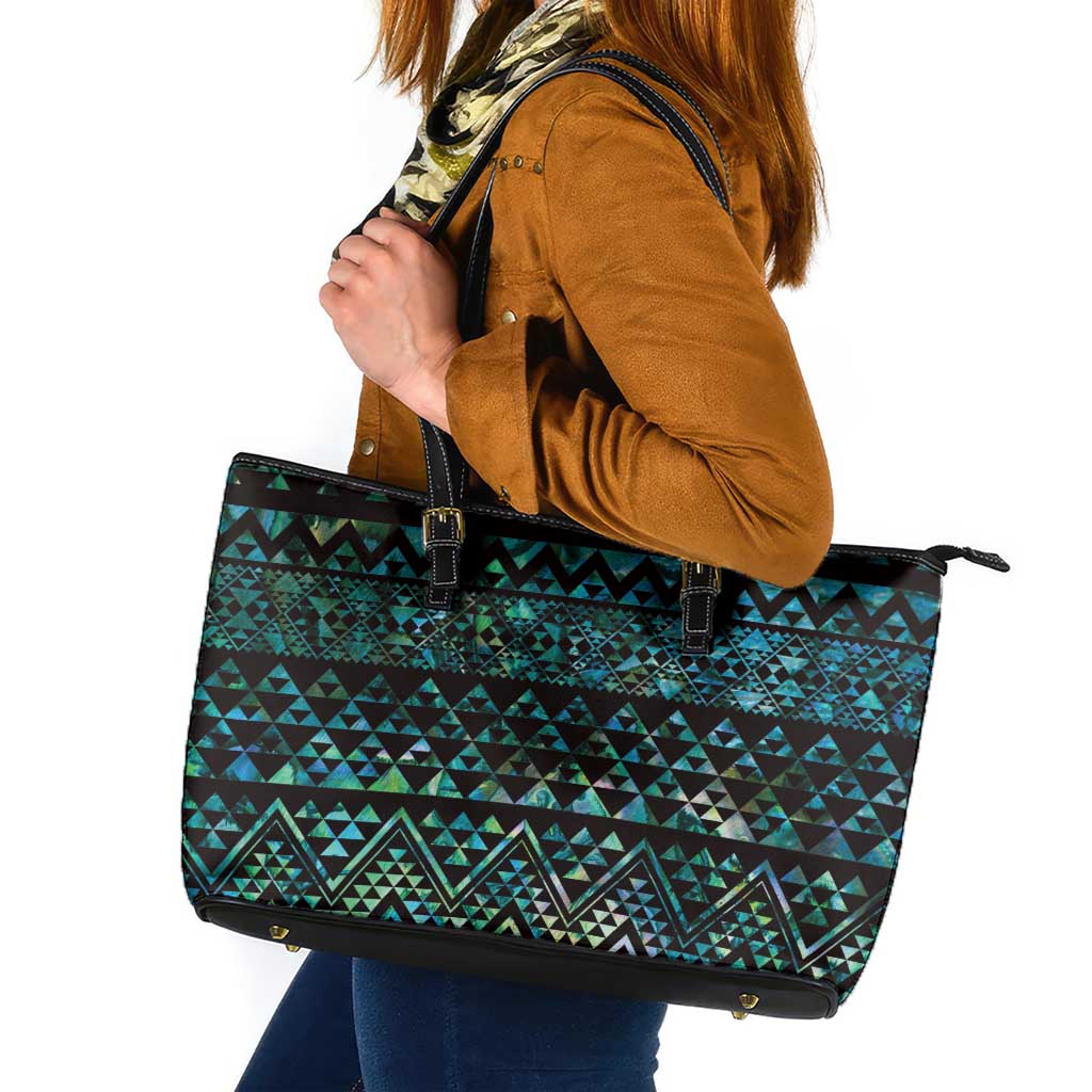 Maori Niho Taniwha Te Wheiao Leather Tote Bag Paua Shell - Polynesian Pride