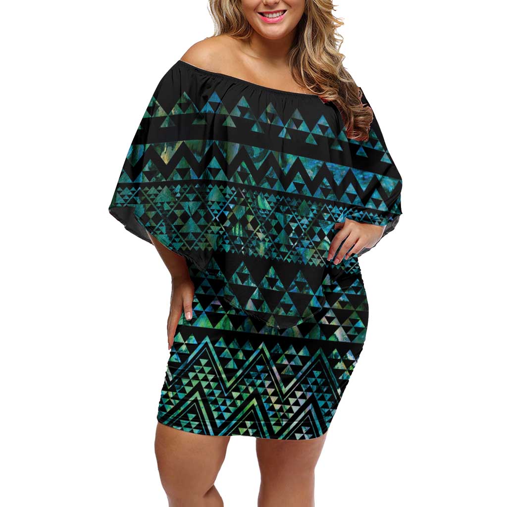 Maori Niho Taniwha Te Wheiao Off Shoulder Short Dress Paua Shell - Polynesian Pride