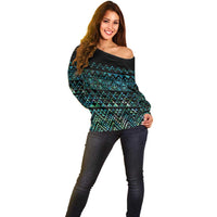 Maori Niho Taniwha Te Wheiao Off Shoulder Sweater Paua Shell - Polynesian Pride