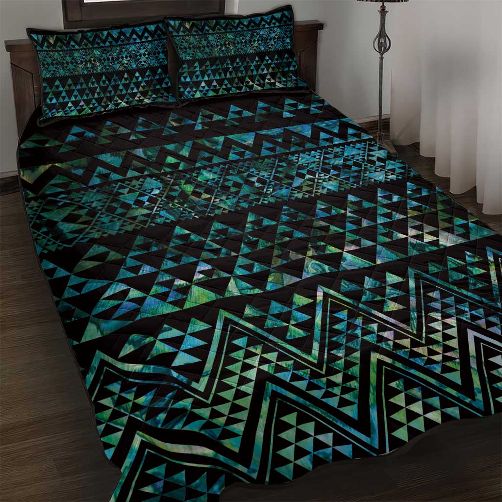 Maori Niho Taniwha Te Wheiao Quilt Bed Set Paua Shell - Polynesian Pride