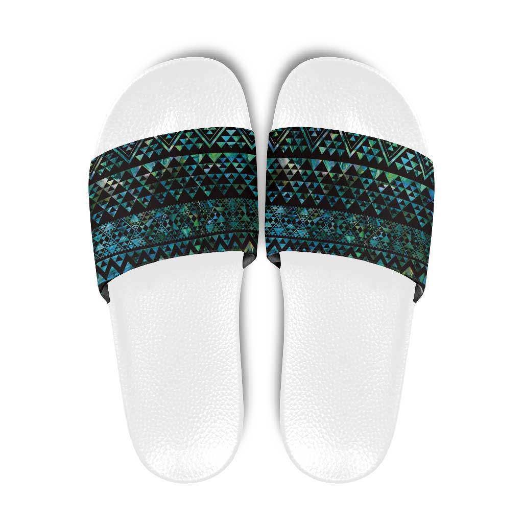 Maori Niho Taniwha Te Wheiao Slide Sandals Paua Shell - Polynesian Pride