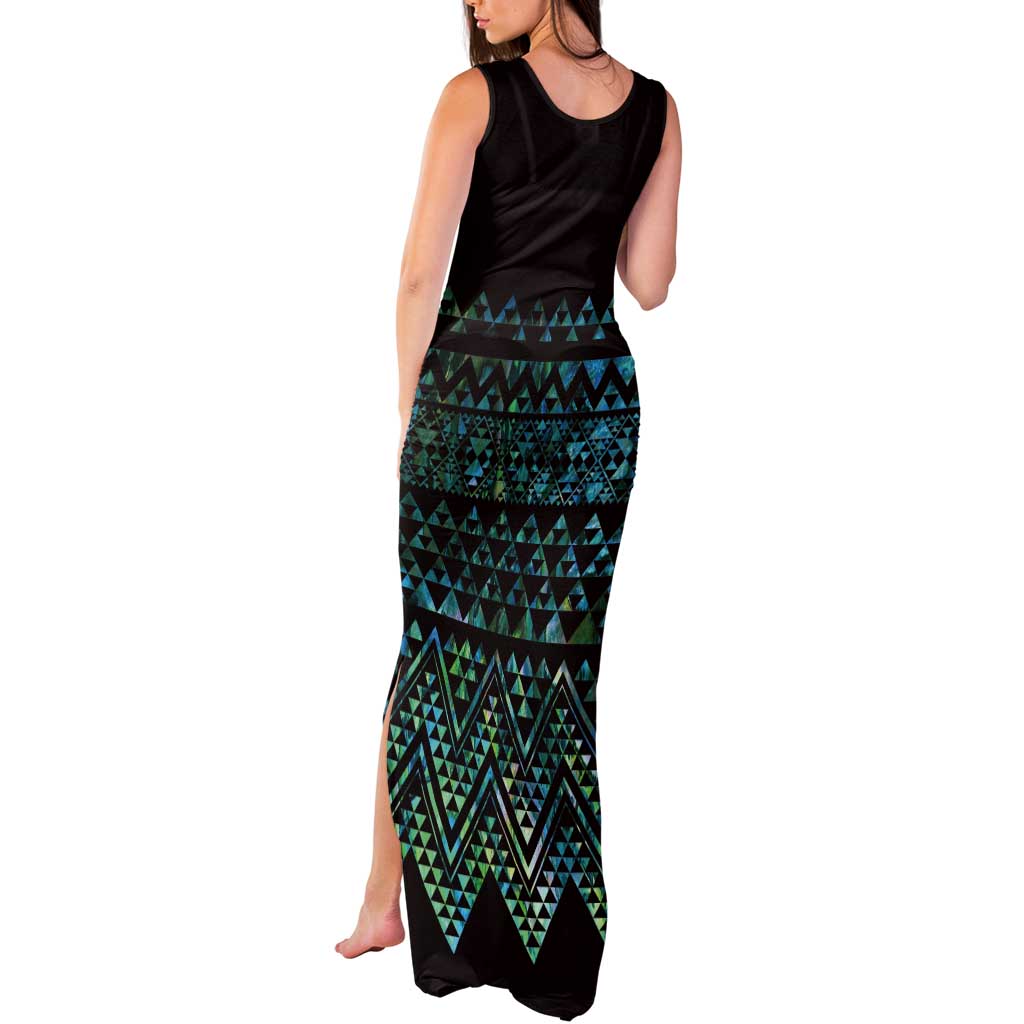 Maori Niho Taniwha Te Wheiao Tank Maxi Dress Paua Shell - Polynesian Pride