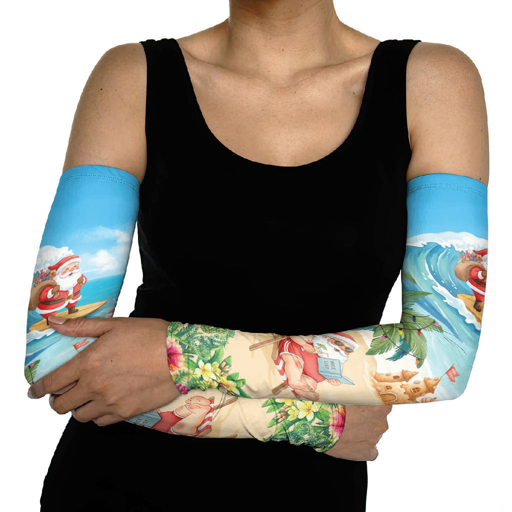 Tropical Christmas Funny Santa Arm Sleeves Beach Vacation LT7 - Polynesian Pride
