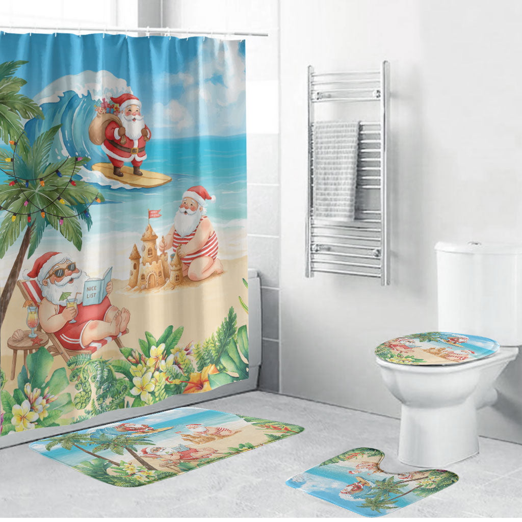 Tropical Christmas Funny Santa Bathroom Set Beach Vacation LT7 Bathroom Set (4 pcs) Multicolor - Polynesian Pride