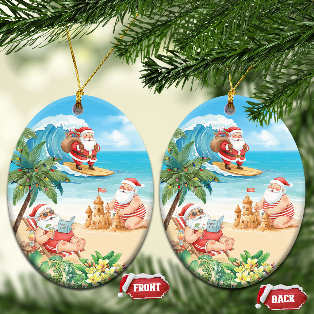 Tropical Christmas Funny Santa Ceramic Ornament Beach Vacation LT7 Oval Multicolor - Polynesian Pride