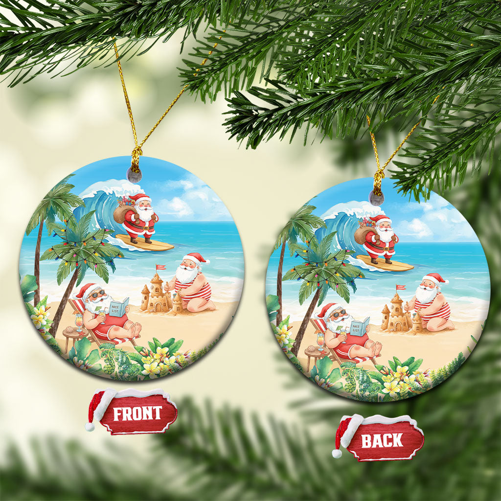 Tropical Christmas Funny Santa Ceramic Ornament Beach Vacation LT7 Circle Multicolor - Polynesian Pride