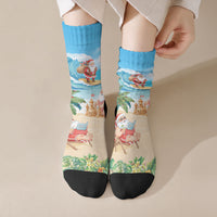 Tropical Christmas Funny Santa Crew Socks Beach Vacation LT7 Crew Socks Multicolor - Polynesian Pride