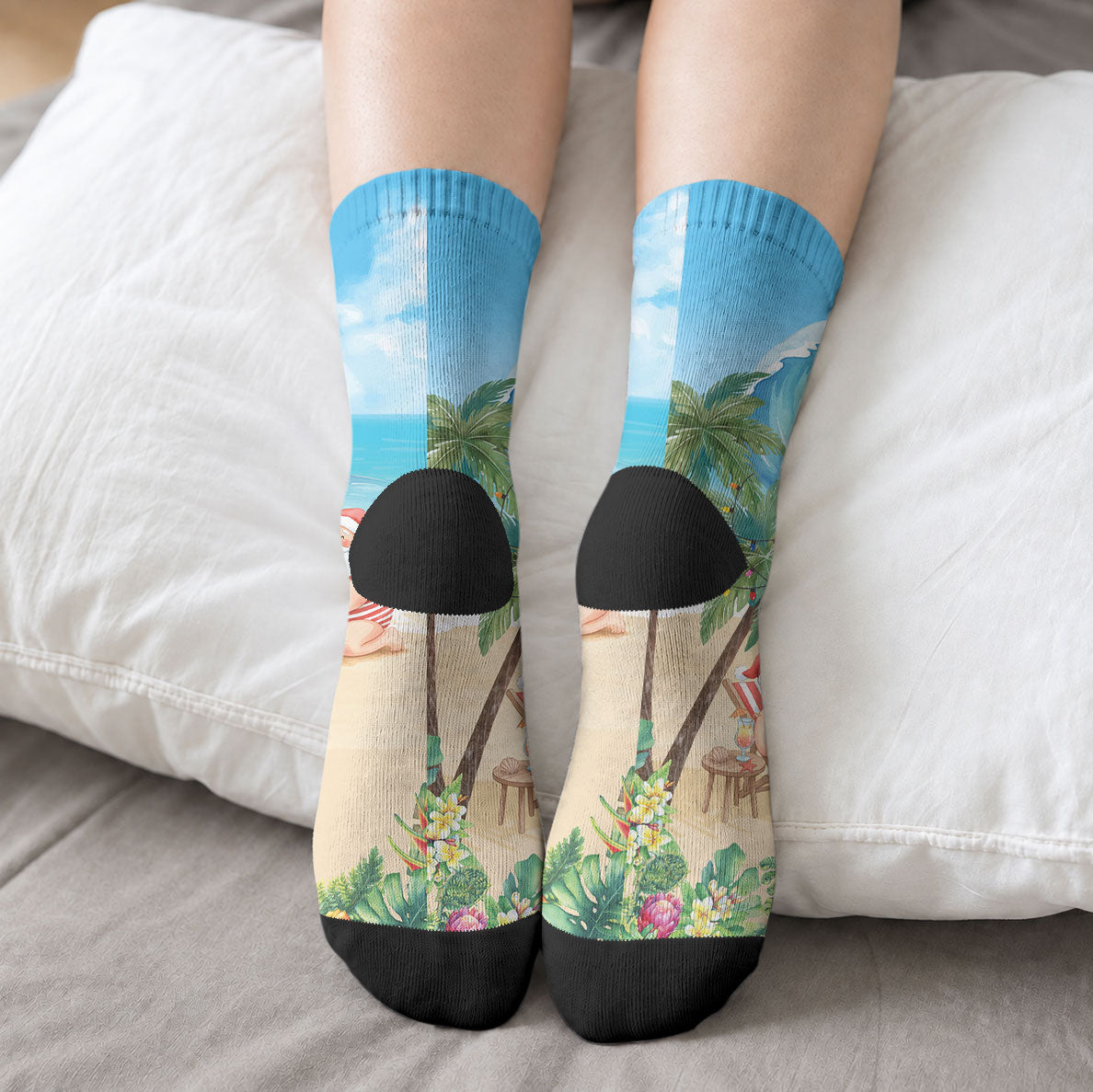 Tropical Christmas Funny Santa Crew Socks Beach Vacation LT7 - Polynesian Pride