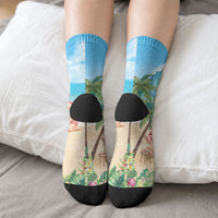 Tropical Christmas Funny Santa Crew Socks Beach Vacation LT7 - Polynesian Pride