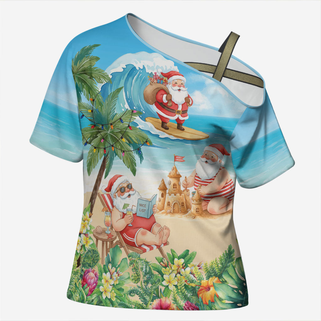 Tropical Christmas Funny Santa Cross Shoulder Shirt Beach Vacation LT7 Female Multicolor - Polynesian Pride