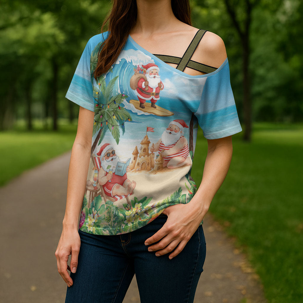 Tropical Christmas Funny Santa Cross Shoulder Shirt Beach Vacation LT7 - Polynesian Pride