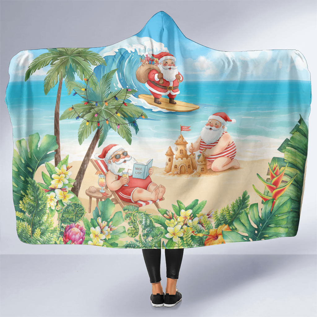 Tropical Christmas Funny Santa Hooded Blanket Beach Vacation LT7 One Size Multicolor - Polynesian Pride