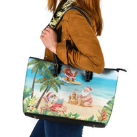 Tropical Christmas Funny Santa Leather Tote Bag Beach Vacation LT7 Multicolor - Polynesian Pride