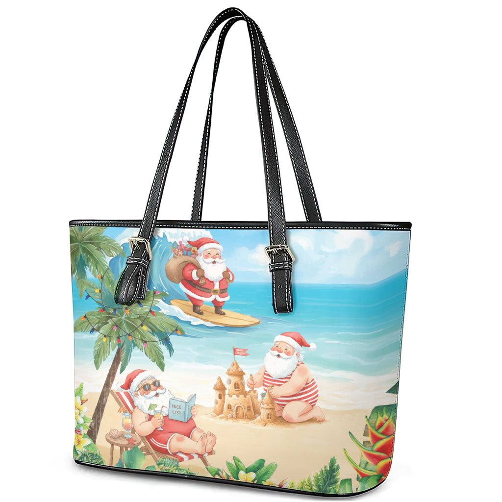 Tropical Christmas Funny Santa Leather Tote Bag Beach Vacation LT7 - Polynesian Pride