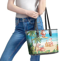 Tropical Christmas Funny Santa Leather Tote Bag Beach Vacation LT7 - Polynesian Pride