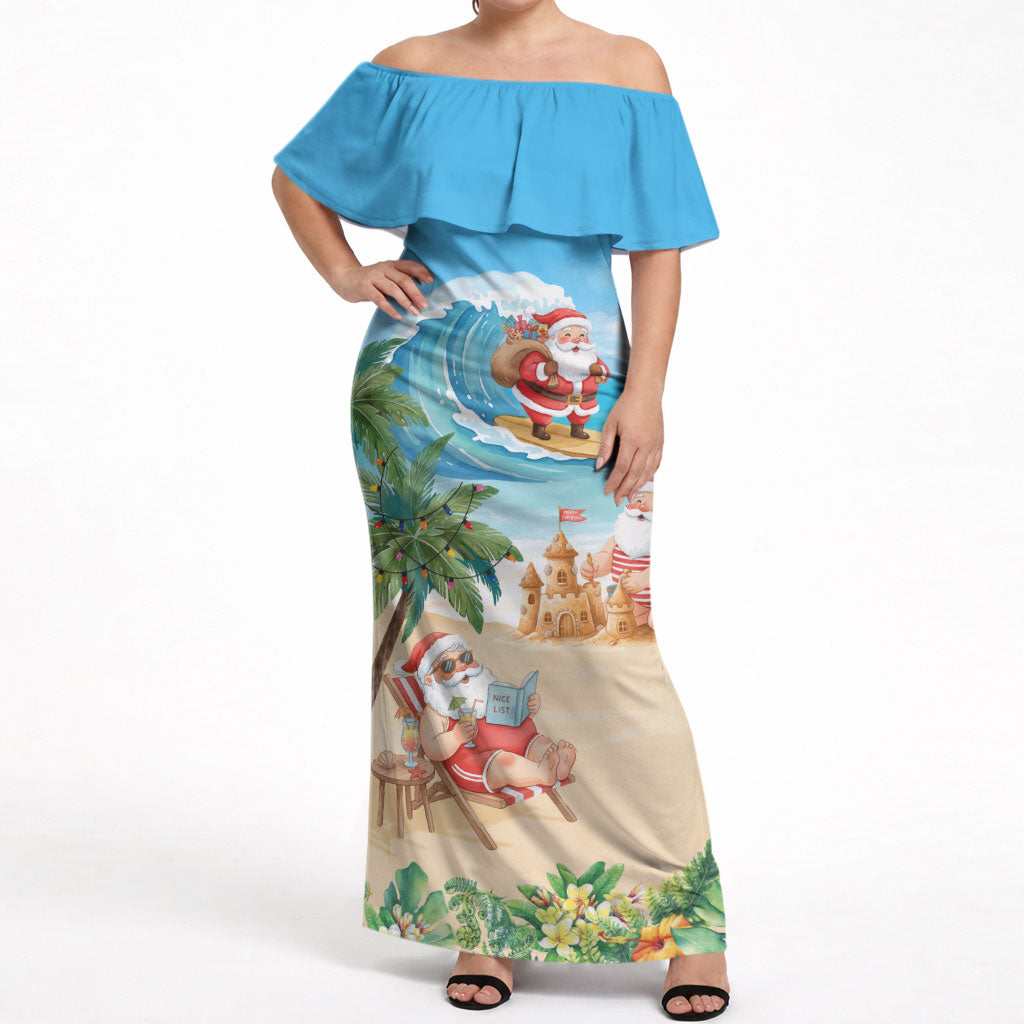 Tropical Christmas Funny Santa Off Shoulder Maxi Dress Beach Vacation LT7 Women Multicolor - Polynesian Pride