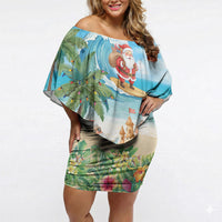 Tropical Christmas Funny Santa Off Shoulder Short Dress Beach Vacation LT7 Women Multicolor - Polynesian Pride